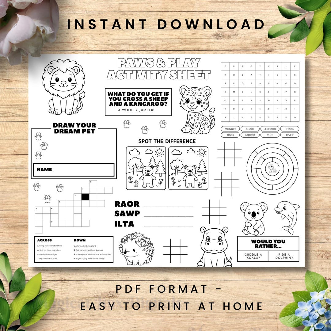 Printable Animal Activity Sheet for Kids | Fun PDF Games, Colouring