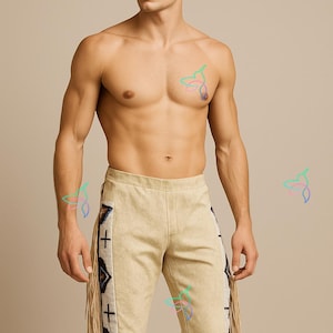 Men&#39;s Native Indians Buckskin Suede Beige, Leather Sioux Beaded Fringe Powwow Regalia Pants, Men Western Leather Buckskin Pant, Trouser Pant