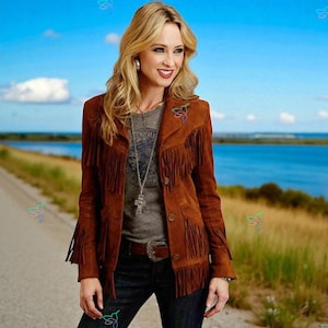 Women&#39;s Vintage Fringe Leather Jacket, Women Brown Suede Fringed Jacket, Women Suede Jackets, Women Leather Jacket, Suede Fringes Jacket