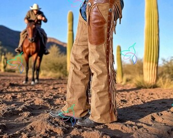 Pantalon Chap Western Cowboy En Daim/cuir Avec Franges - Pour