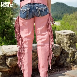 Leren chap-franjes dames westernkleding, leren chap-fringes dames, leren chaps dames, leren damesbroek, rodeo leren chap, dames riding chap