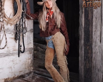 Women’s Genuine Suede Leather, Western Cowgirl Style Chap Fringe, Women Riding Leather Chap Fringes, Leather Pant Leather Chap, Gift for her