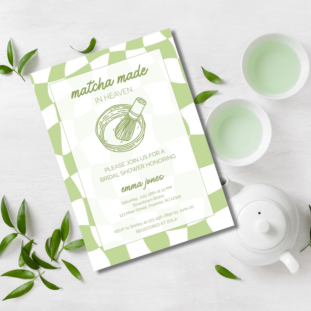 Matcha Made in Heaven Theme Bridal Shower Invite Invitation 5x7 ...