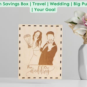 Custom Wooden Piggy Bank, Personalized Savings Box, Travel Fund, Wedding Fund, Wooden Money Bank, Engraved Gift, Money Goal Tracker, Bank