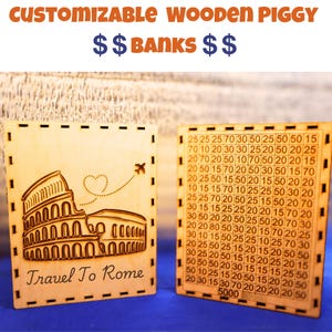 Custom Wooden Savings Bank, Money Challenge Tracker, Personalized Piggy Bank, Travel Fund Box, Wedding Savings, Engraved Gift, Goal Jar