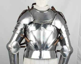 Medieval Knight Wearable Half Body Armor Suit – Steel Gothic Cuirass with Neck,Pauldrons & Arm Guards for LARP And Reenactments
