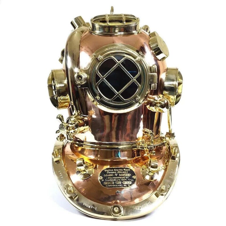 Copper Brass Diving Helmet - 22 Inch Mark V US Navy Heavy Antique ...