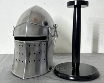 中世騎士 ヘルメット 14世紀のスチール製バシネットヘルメット（クラップバイザーとチェーン
