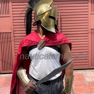 Spartan Warrior Costume Set – 300 Movie Inspired Helmet, Bracers, Cape And Sword for Cosplay & LARP