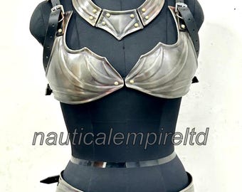 Handcrafted Women's Fantasy Warrior Bra Armor Set – Steel Bra Plate, Neck Gorget And Belt for Cosplay, LARP & Renaissance Costumes