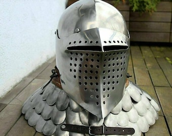 18G Steel Medieval Bascinet Closed Armor Helmet – Handmade Burgonet Viking Helmet for LARP, Reenactments & Collectors