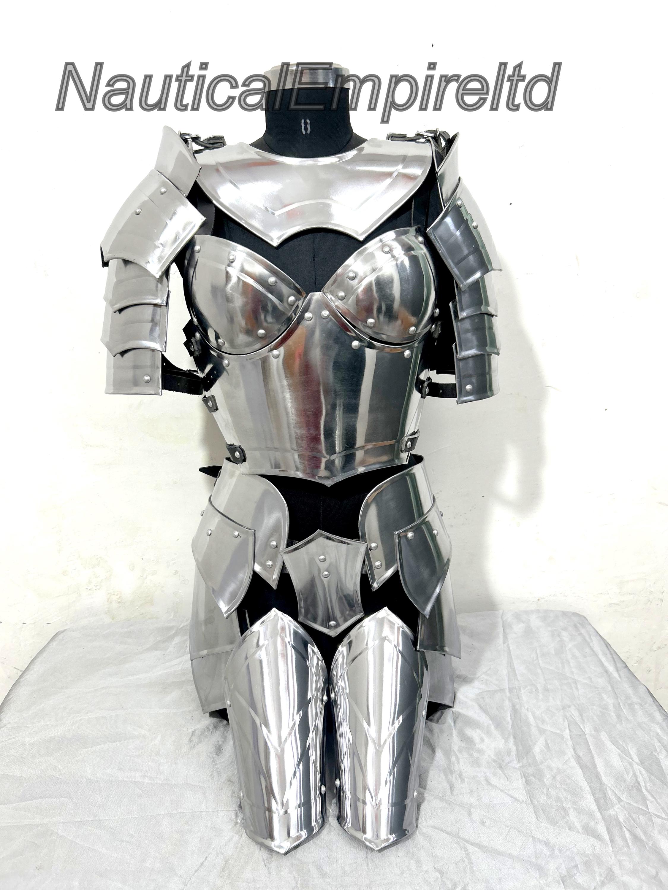 Women’s Medieval Knight Armor – Handmade Steel Fantasy Warrior Pauldrons, Cuirass, Neck Gorget, Tasset And Bracers for LARP & Cosplay