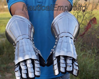 Guanti da cavaliere in acciaio medievale, guanti da armatura medievale, paio di guanti per regali cosplay
