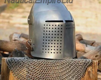 Knight Helmet Bascinet Helmet Medieval Helmet HMB Combat SCA Battle Ready Medieval Knight Head Armor for Reenactment & LARP