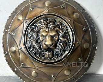 Medieval Lion Face Knight Armor Shield Engraved Lion Face Shield For Wall Decorative