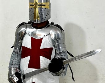 中世の十字軍騎士の鎧一式 - テンプル騎士の戦闘準備完了のコスプレ用コスチューム