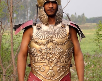 Engraved Roman Centurion Armor Set with Helmet – Antique Finish Muscle Cuirass Costume For Cosplay