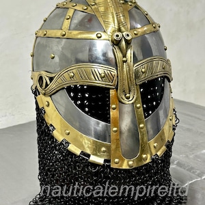 Handmade Viking Gjermundbu Helmet | Norse Warrior Battle Helmet with Chainmail | Medieval Replica Collectible