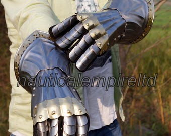 Medieval Templar Knight Armor Gauntlet SCA Battle Ready LARP Pair Of Gloves For Cosplay