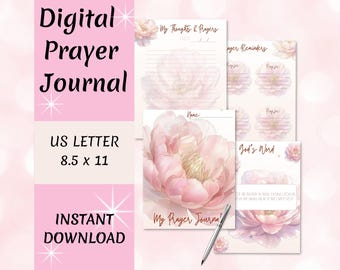 Digital Floral Prayer Journal, Flower Prayer Journal, Pink Hyperlinked Prayer Journal, GoodNotes, OneNote