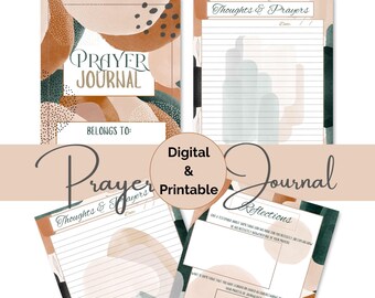 Prayer Journal Printable, One Note, Good Note, Hyperlinked, Digital Abstract Spiritual Journal, Prayer Journal Templates