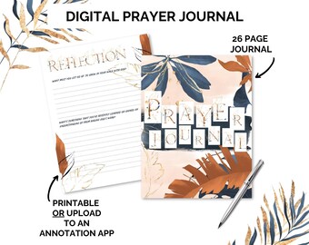 Prayer journal, Printable prayer journal, Onenote templates, One note template, Onenote journal, Hyperlinked digital devotional journal