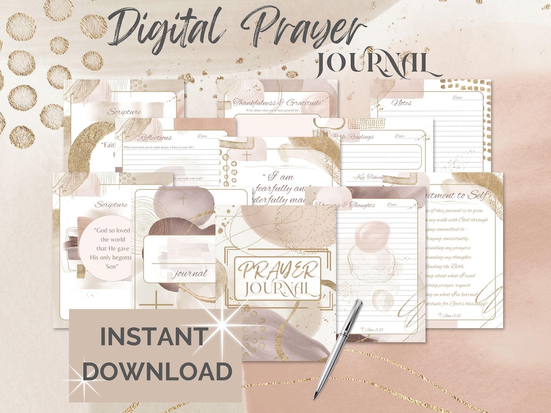 Abstract Prayer Journal, Digital Neutral Hyperlinked Prayer Planner ...