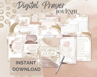 Abstract Prayer Journal, Digital Neutral Hyperlinked Prayer Planner, Prayer Journal Templates, One Note