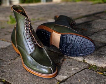 Buy New Mens Fashion Bespoke Green Long Oxford Boots  | Handmade Black Leather Boots