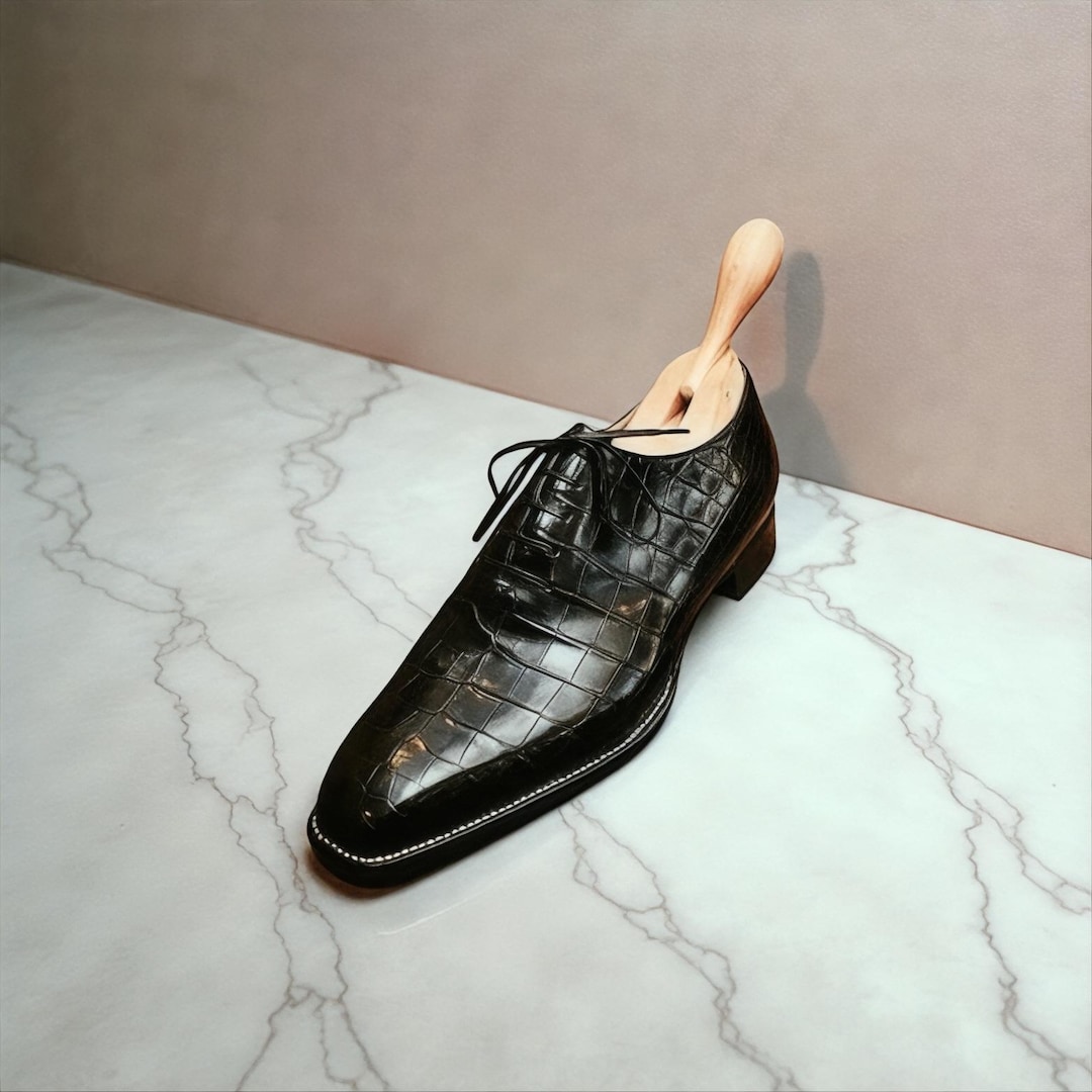 Handmade Black Alligator Leather Oxfords | Bespoke Oxford Shoe - Etsy