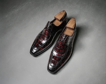 Zapatos Oxford de piel de caimán rojo hechos a mano / Zapatos Oxford a medida