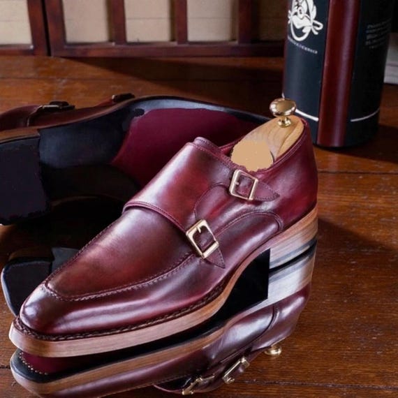 Buy New Mens Fashion Bespoke Burgundy Double Monk Shoe  | Handmade Men’s Shoe