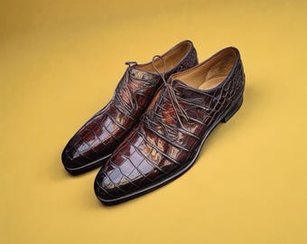 Zapatos Oxford de piel de caimán rojo hechos a mano / Zapatos Oxford a medida
