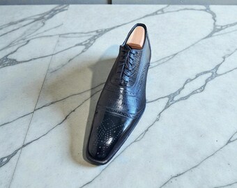 Handmade Black Crocodile Leather Texture Oxfords | Bespoke Oxford Shoe