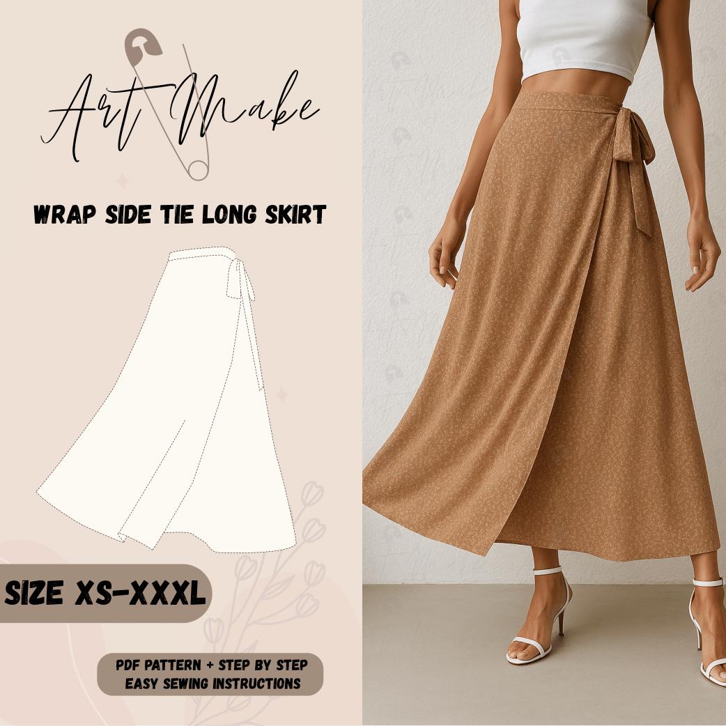 Wrap Skirt Sewing Pattern | Side Tie Maxi Skirt PDF | Women's Long Skirt Pattern Xs-XXXL | Beginner Friendly | A4 A0 US Letter
