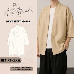 Naaipatroon Kimono voor Heren PDF | Patroon voor korte kimonojas voor heren | DIY Kimono Tutorial | Beginners naaipatroon | Maten XS-XXXL