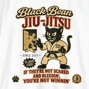 Black Bean Jiu-Jitsu Cat Graphic T-Shirt | Martial Arts Tee