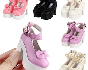 1/3 Scale BJD Doll High Heel Shoes with Bow, PU Leather Princess Doll Footwear, Fashion Doll Accessories, Doll Dress Up Shoes