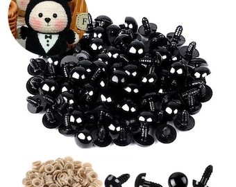100pcs Black Plastic Safety Eyes for Amigurumi, Crochet Animals, Doll Toys (5-20mm)