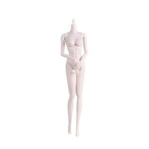 May include: A pale, smooth-skinned articulated doll body featuring a slender, upright posture with arms positioned gracefully in front. The figure has a defined neck peg for head attachment, sculpted torso, and long, straight legs in a neutral pose.