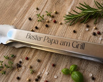 Grillzange mit Gravur | Bester Papa am Grill | Personalisierter Geschenk | Vatertag Geschenk | BBQ Zange | Geschenk für Papa