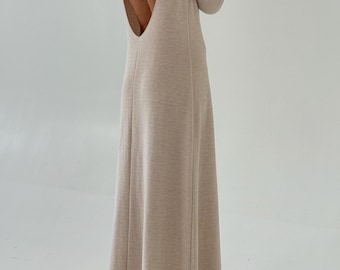 Open Back Cotton Maxi Dress: Long Sleeve Summer Dress