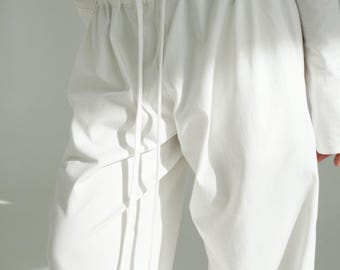 an organic cotton wide leg trousers