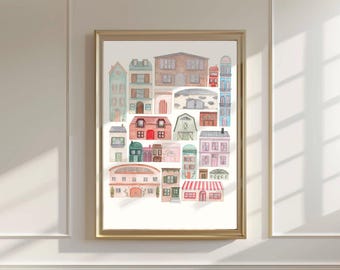 Grillig huis illustratie kunstafdruk: gezellig huisdecor, giclée-archiefkwaliteit