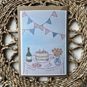Cartão de aniversário azul aquarela A6