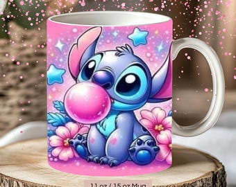 Conception de tasse Stitch mignonne en 3D, conception de sublimation d'enveloppe de tasse Stitch Png, tasse à café Stitch 11 oz et 15 oz, tasse Love Stitch, fichiers numériques