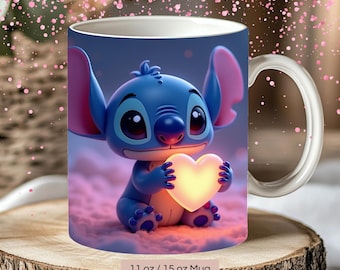 Projekt kubka 3D Cute Stitch, projekt sublimacji kubka Stitch Png, 11oz i 15oz Stitch Coffee Mug, Love Stitch Mug, pliki cyfrowe