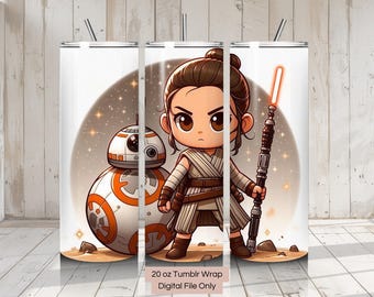3D Rey und BB-8 Tumbler Wrap Sublimation, Star Wars Tumbler, Maschenfolien, 20oz Tasse Tumblr Wrap, Druckbares Mug Wrap Sublimation Design PNG