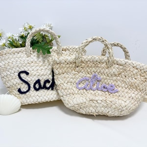 Personalisierte Stroh Brautjungfer Handtasche, Junggesellinnenabschied Geschenkkorb, Brautjungfer Strandtasche Geschenk, kundenspezifischer Brautjungfer Handgeschenkkorb