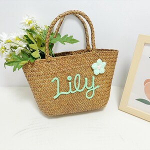 Bolso de paja personalizado para dama de honor, bolso de playa para dama de honor, bolsa de regalo para despedida de soltero, cesta de regalo de mano personalizada, cesta de regalo para dama de honor